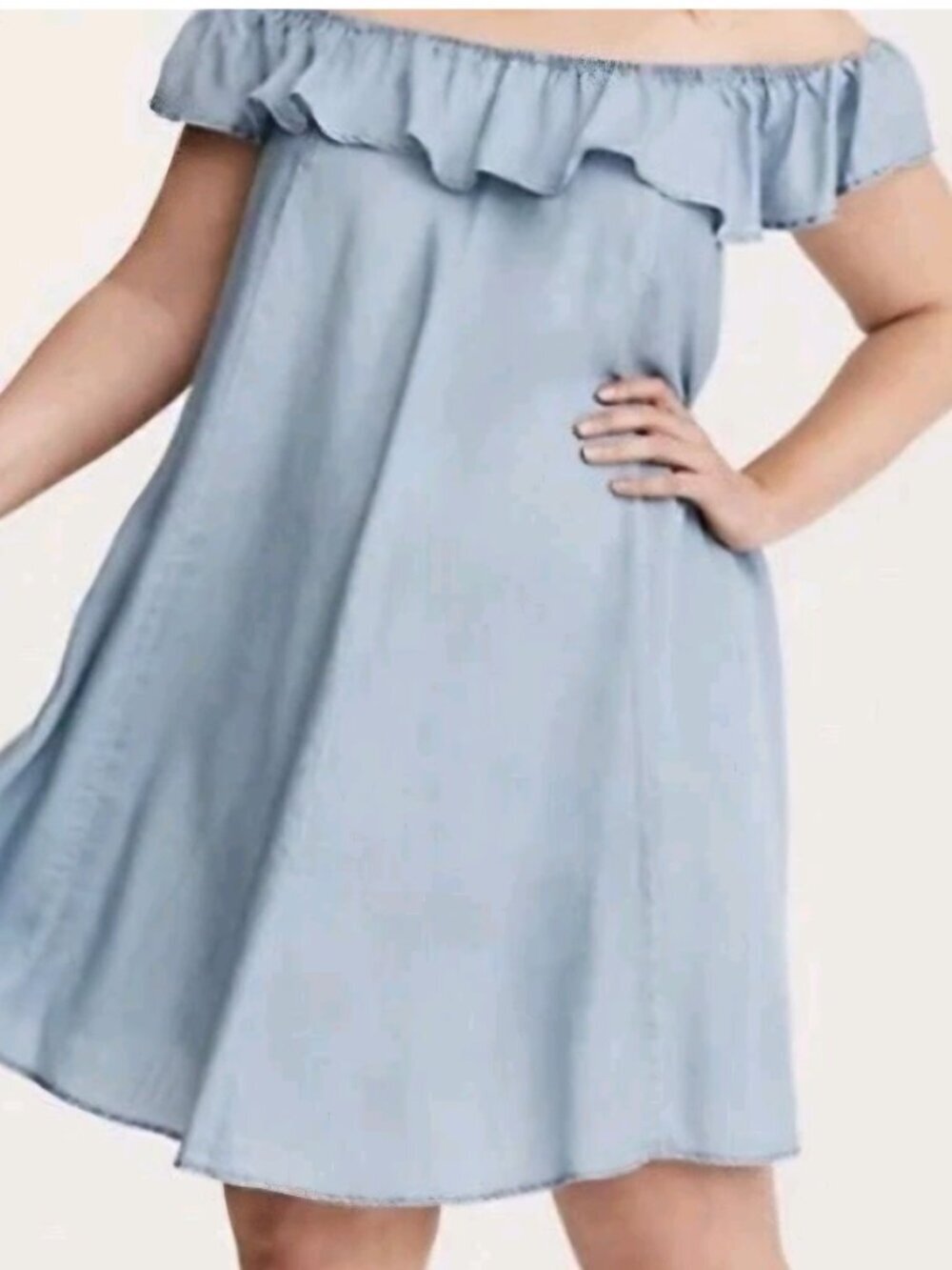 Torrid off shoulder boho TENCEL Country Western CHAMBRAY dress 1X - Picture 2 of 4